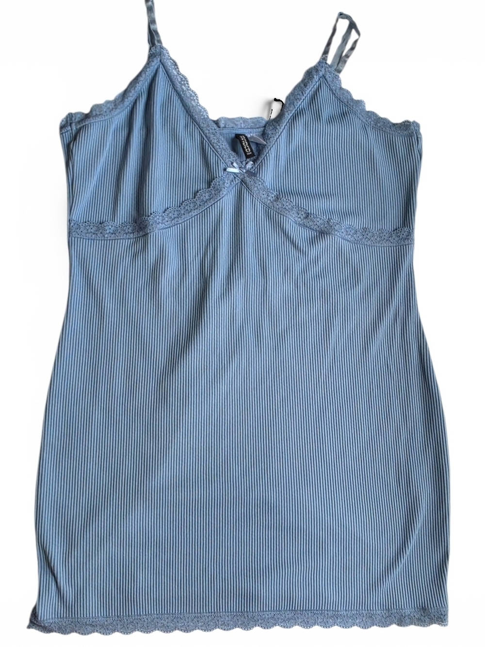 H&M Light Blue Ribbed Lace-Trim Slip